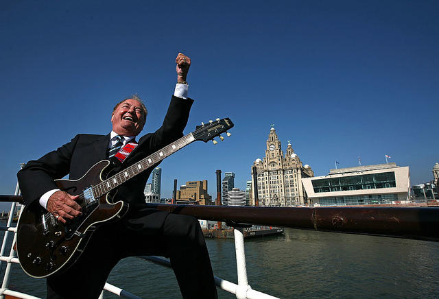 LIVERPOOL, ENGLAND - APRIL 20: Liverpool musician and singer Gerry Marsden sings as he receives the freedom of the city on board the Mersey ferry which he made famous with his song Ferry Across The Mersey on April 20, 2009 in Liverpool, England. Gerry's freedom of the city is in honour of his charitable services to the city and his contribution to Liverpool life. His other hits as part of the band Gerry And The Pacemakers, included You'll Never Walk Alone and I Like It. (Photo by Christopher Furlong/Getty I