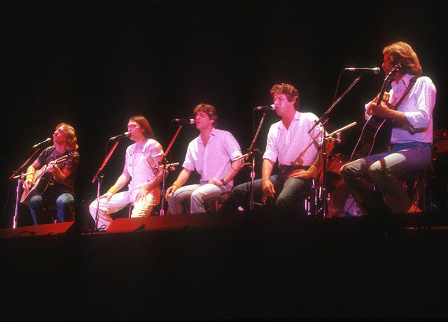 (L-R) Joe Walsh, Timothy B. Schmit, Glenn Frey, Don Henley and Don Felder of the rock band "Eagles" performing onstage in 1980. (Photo by Michael Ochs Archives/Getty Images)